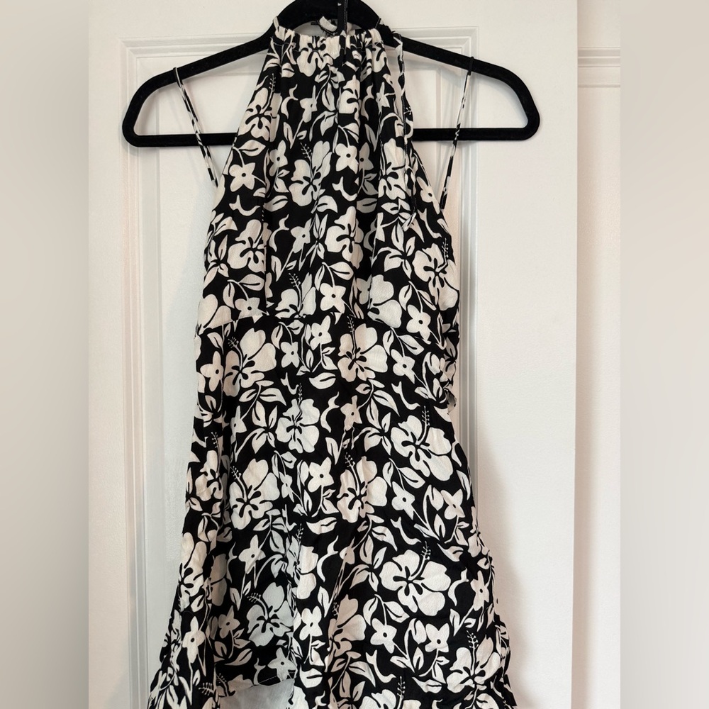 Faithfull the Brand Black and White Floral Mini Dress
